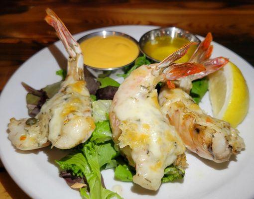 Crab Stuffed Jumbo Prawns, $18 - 1 Stars