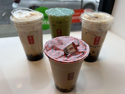 Happy National Bubble Tea Day! (dirty brown sugar milk tea latte, matcha tea latte & coffee milk tea)