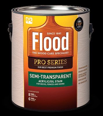 Flood Solid Color Acrylic Stain and Semi Transparent Oil Exterior Stain Gallons. (5 gallon pails available upon request