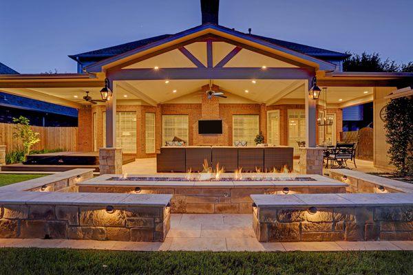 Outdoor living room with large firepit