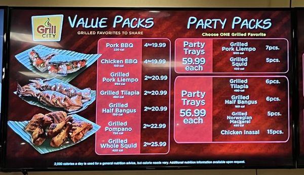 menu: value packs, party packs