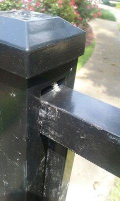 Screws not in properly causing fence to be unsecured.