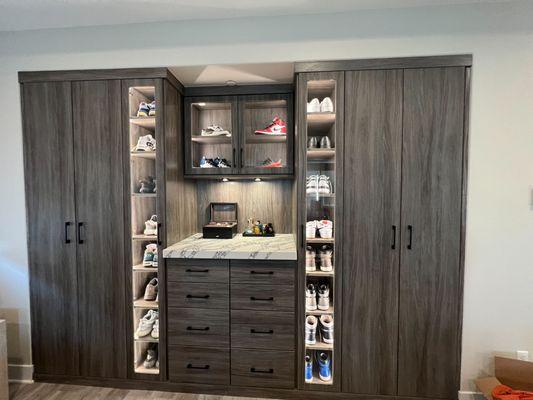 Wardrobe closet with shoe shrine