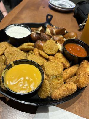 Appetizer sampler (fried pickles, mozzarella stix, jalapeño poppers, pretzel bites)