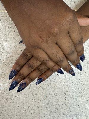 Midnight blue Lv Stello nails done by the best Tina at Lavish nails!!!