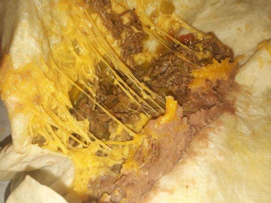 Shredded beef and bean burrito