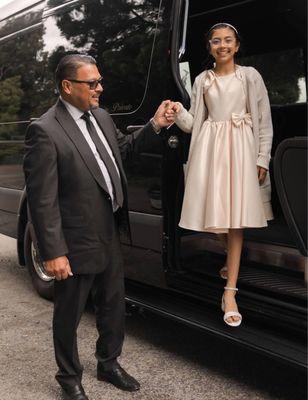 Limo Driver Helping the Flower girls out