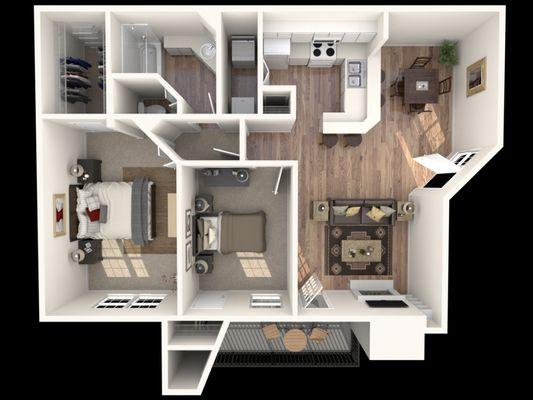 2x1 floor plan - 2 Bed/1 Bath - 884 sq. ft.