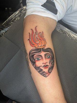 Traditional sacred heart lady head by Johnny @sanctifiedentity