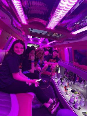 Party time inside the pink limo!