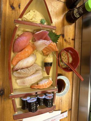 Sashimi sushi combo and miso soup