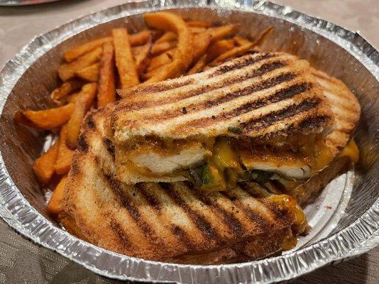 Chipotle Chicken Panini with Sweet Potato Fries