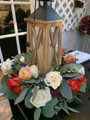 Our awesome centerpiece built around the lanterns we wanted to use.