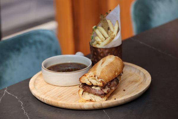 Prime Rib Roast - French Baguette, Gruyere Cheese, Garlic Aioli and French Onion Au Jus Enjoy every Monday and Saturday