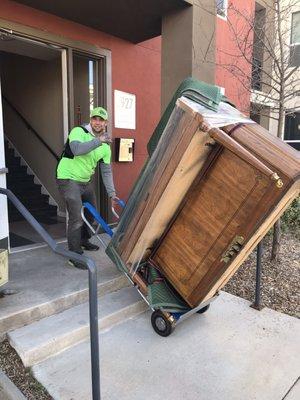 Spinet piano down 20 stairs with one man!