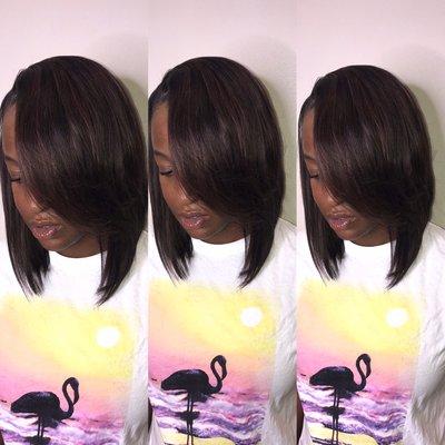 Quickweave cut into a bob with soft layers