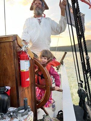 Emmys first time steering a boat