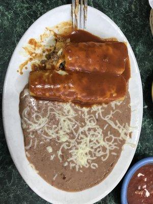 #5 Ground Beef Enchiladas with double beans.