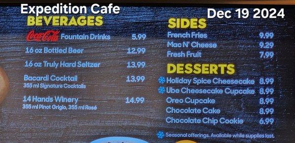 Menu. Note the 5% surcharge.