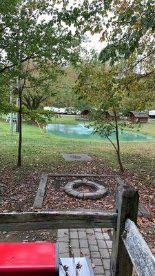 View from our camping cabin on a very chilly fall morning