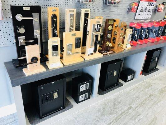 Emtek hardware display and safes.