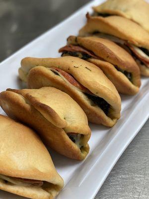 Stuffed Calzones with spinach, pepperoni and cheese