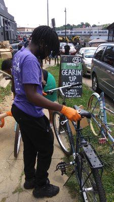 Bike sale day..  Tech checking it before he sends me on my way.