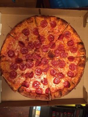 Large pepperoni pizza.