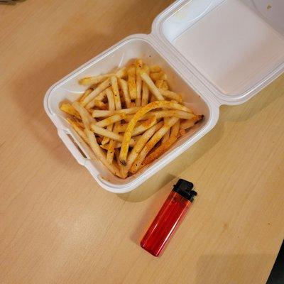 $4 side order of fries. Come on, man. (Lighter for scale.)