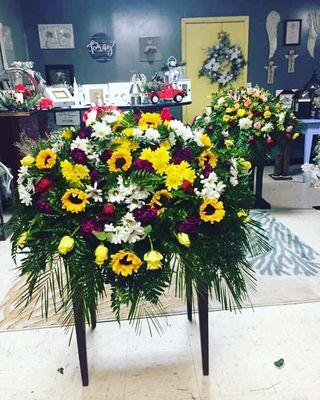 sunflowers funeral caskets spray mix casket spray