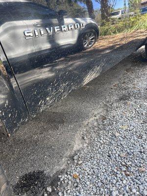 The dirt on my truck right after the wash.