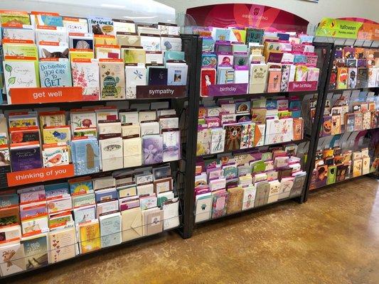 There's a substantial selection of greeting cards.