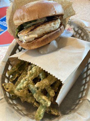 Hot Pepper Chicken Burger and Green Bean Fries