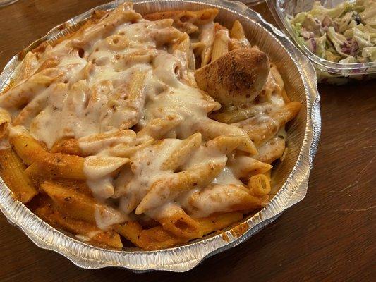 Baked Ziti takeout enough for two.