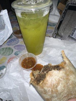 Asada Burrito with their salsa is to die for! and the Agua de Piña with spinach is delicious! Thanks again neighbors!