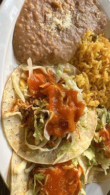 Chicken Tacos 3 Served With Rice & Beans