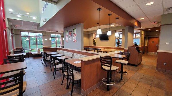 View of the dining room. Restrooms straight ahead on the right side.