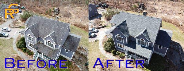 Before and After photos of a new roof in Voluntown, CT!