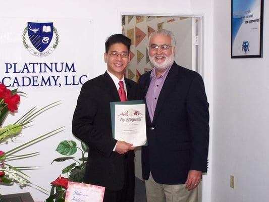 Grand Opening certificate of recognition with the Mayor of Temple City.