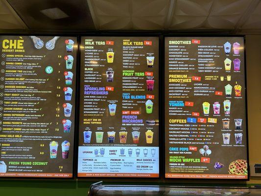 Menu as of April 2024