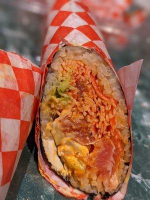 Amazing sushi burrito  with spicy crab and tuna