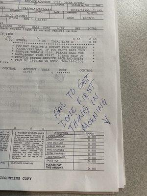 This is what was written on the paper work that they gave me to check out