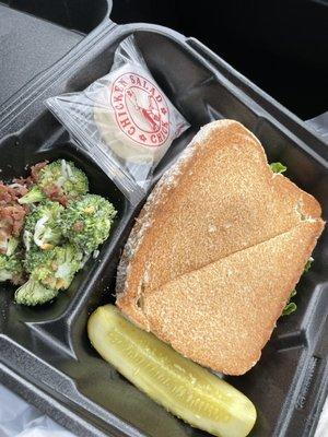 Olivia's chicken salad sandwich with broccoli salad