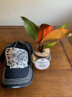 Sun red philodendron and hat