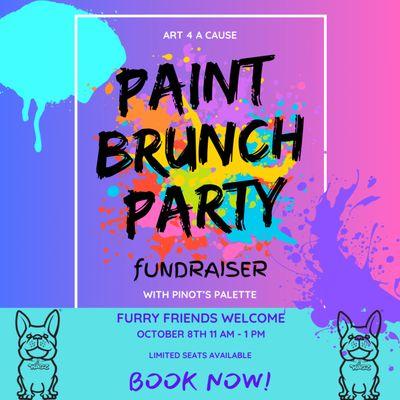 Pet Fundraiser. Paint & Sip. Bring your Pup
October 8, 2023 11am - 1pm.
Limited Seats available. 
Book Now!