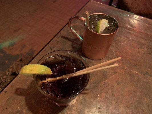 Irish mule and Crown and coke