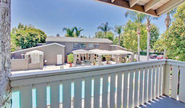 Some apartment balconies offer a view of the pool