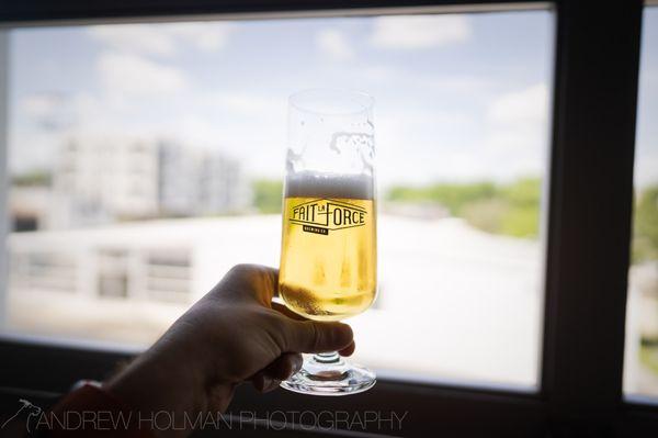 crisp lager beer, outside view