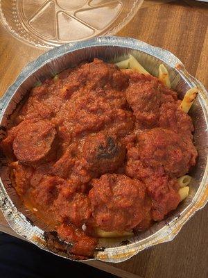 Ziti and meatballs. 5/10