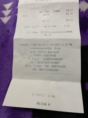 My receipt showing I was there @ 3:30; and got charged dinner not lunch!